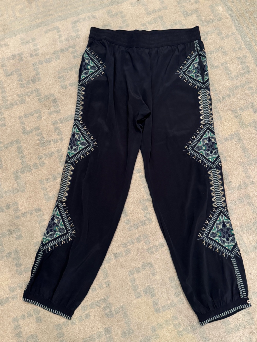 Calypso St. Barth Navy Joggers with Teal & White Embroidery